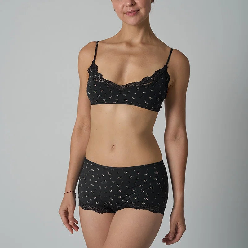 Europe American Simple Pink Light Thin Lace Strap Tank Top Flat Corner Lace Underwear for Women Comfortable Stretchy Short Sets