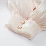 Elegant Lantern Sleeve Shiny Pleated Ankle-Length Party Dress