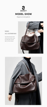 Zency Large Capacity Shoulder Bag Purse Genuine Leather Women's Work Tote Bag Handbag Shopper Bag Pocket For A4 ipad Crossbody