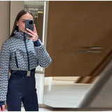Elegant Geometric Print Ski Jumpsuit - High-Waist Winter Romper