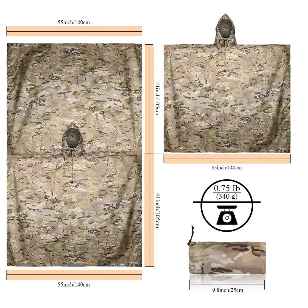 Tactical Camo Raincoat – Packable Waterproof Poncho