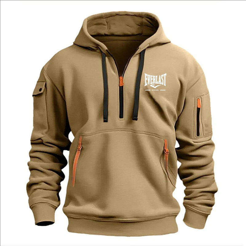 Men’s Printed Fleece Hoodie with Zipper Details