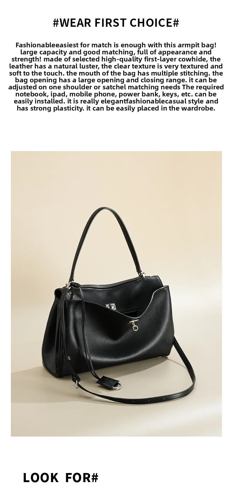 Large Capacity Women's Leather Handbag High-End Single Shoulder Crossbody Tote for Commuting