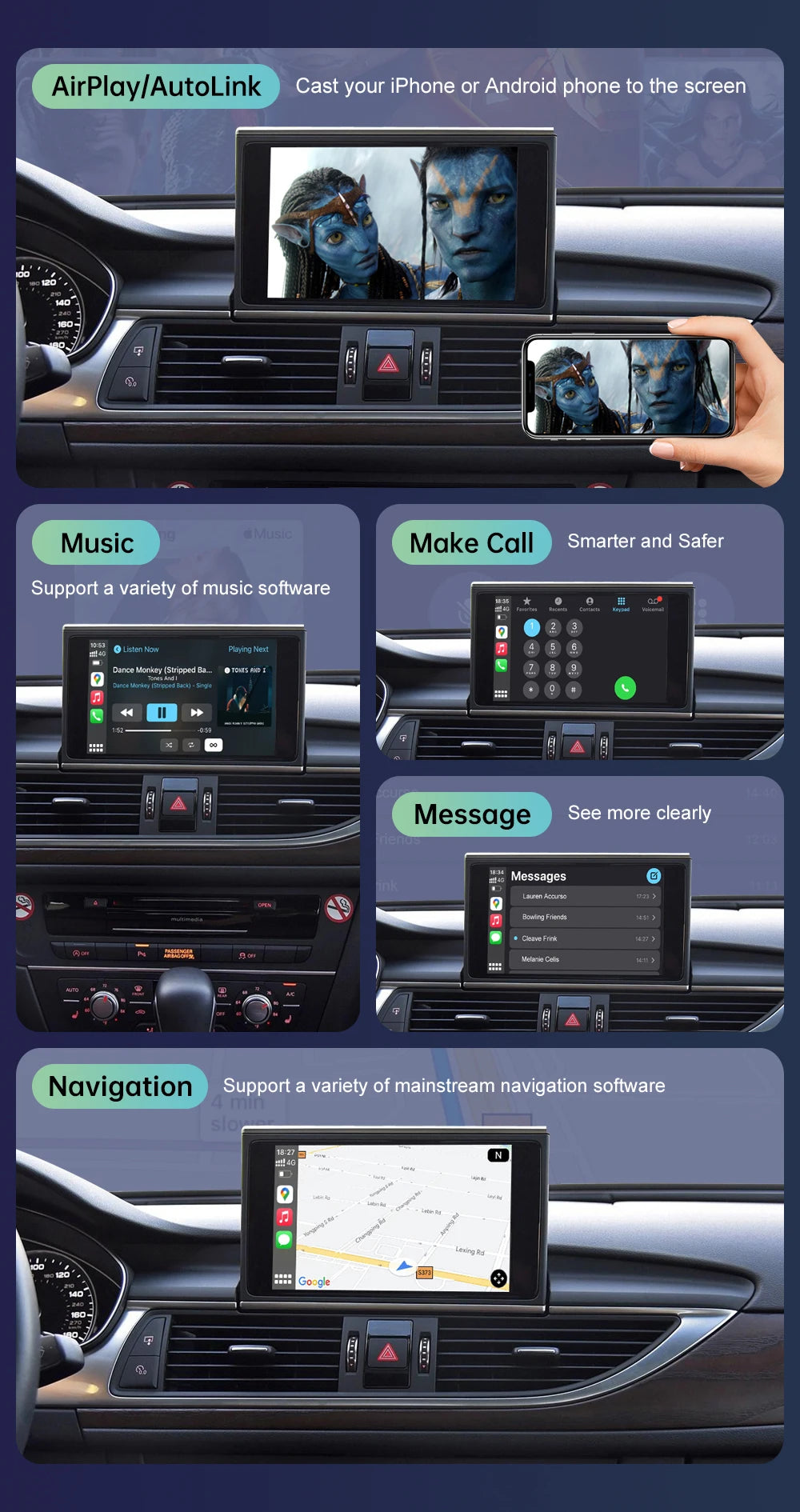 Road Top Wireless CarPlay & Android Auto for Audi A6/A7 2012–2018
