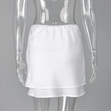 Linad White Satin Layered Lace Mini Skirt