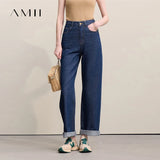 AMII Women's Barrel Jeans – Retro Straight Denim Trousers