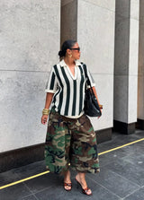 Women's Camo Wide-Leg Streetwear Trousers - High-Waist Vintage Cargo Capris