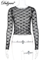 Mesh Lace Long Sleeve Crop Top