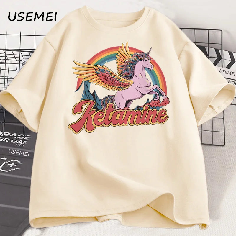 Funny Rainbow Horse T Shirt Casual Cotton Short Sleeve Humor T-Shirt Male Tshirt Crew Neck Summer Harajuku Graphic T Shirts Top