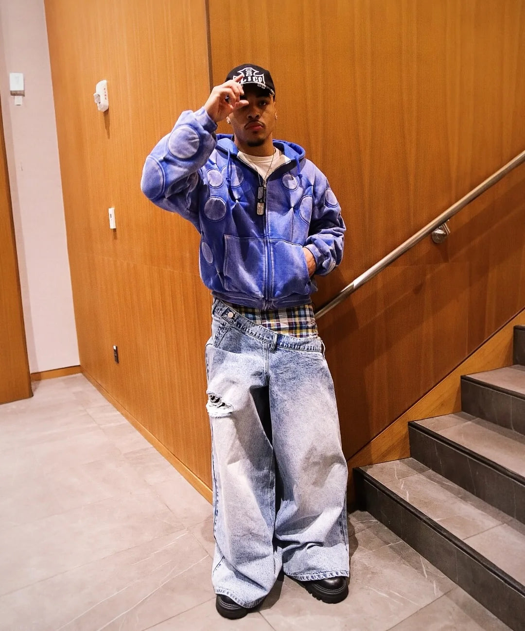 Unisex Y2K Plaid Baggy Jeans
