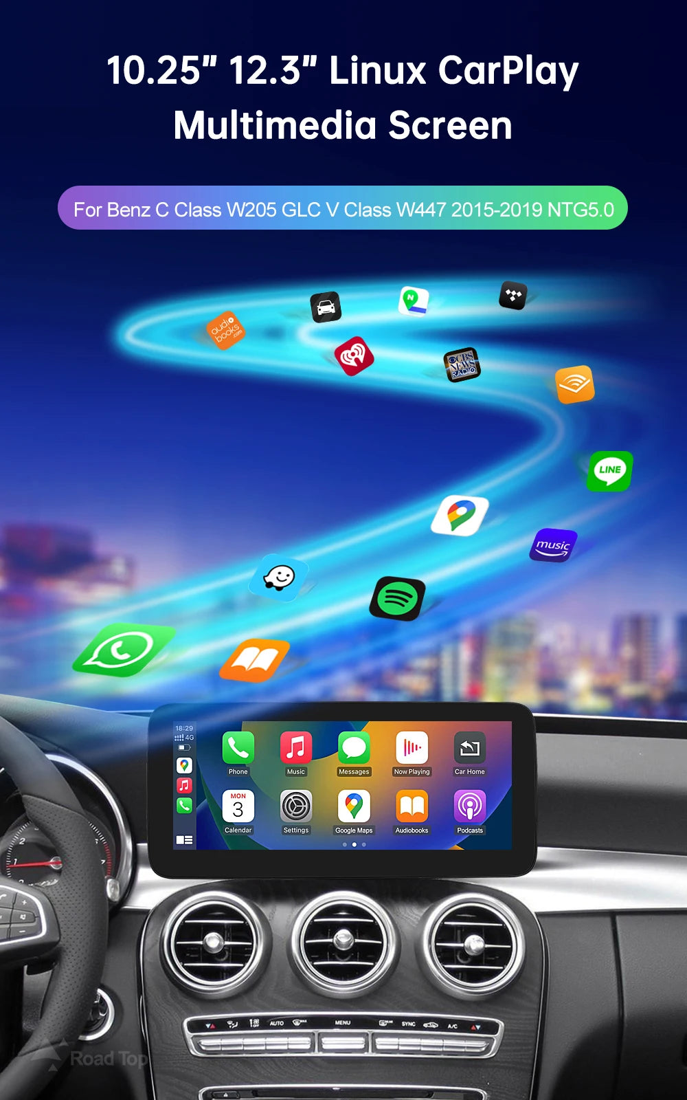 Mercedes Benz W205 GLC CarPlay & Android Auto Screen