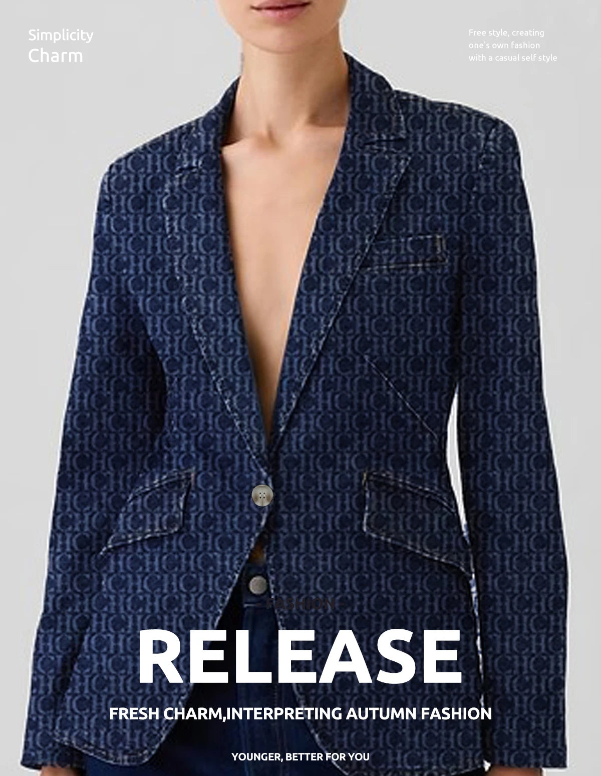 Vintage USA-Made Denim Suit Jacket – Chic Single-Breasted Streetwear