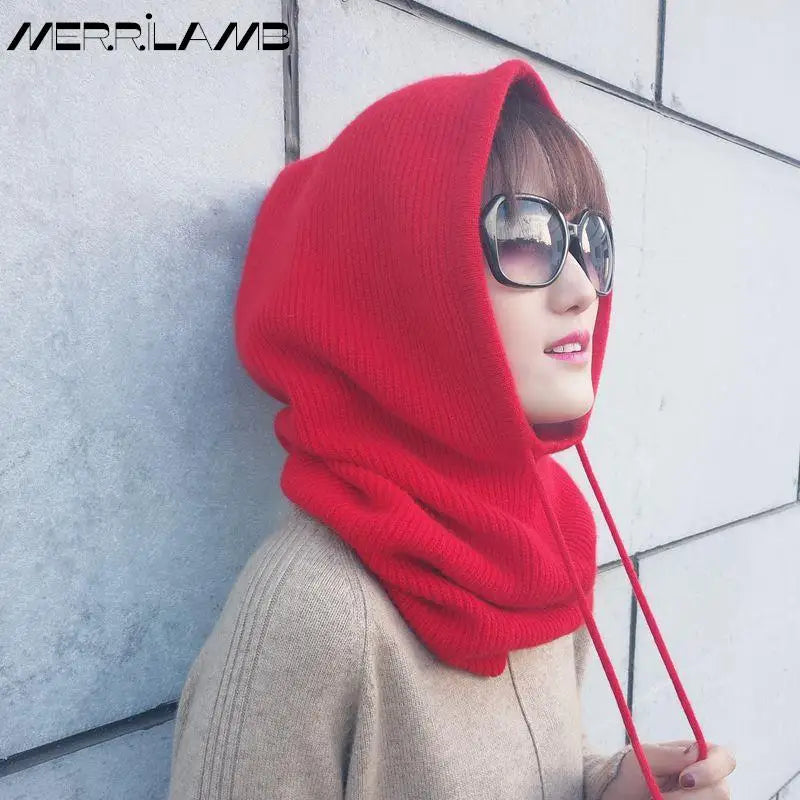 Women's Wool Blend Beanie & Hooded Scarf Set