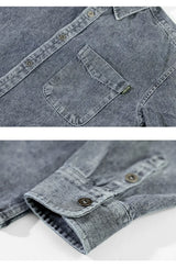 Retro American Washed Denim Jacket Loose Casual Long Sleeve Shirt for Men Autumn Fashion Urban Style Cotton Machine Washable
