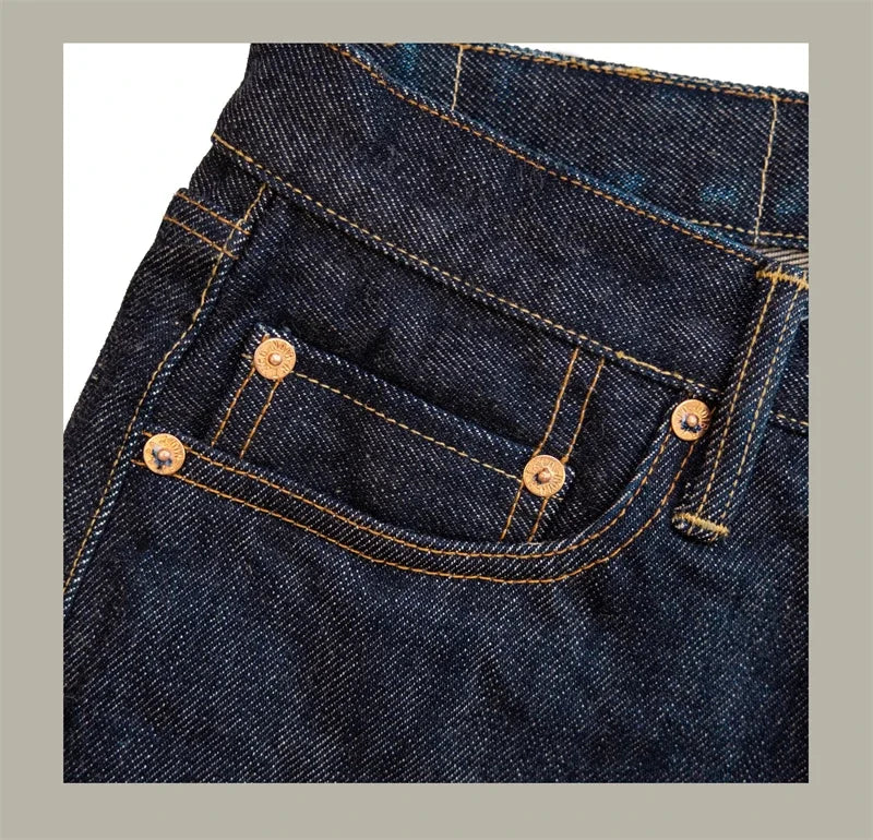 Red Tornado NOIR 21oz Selvedge Denim Straight Cut Jeans Indigo Rugged Style Men Pants