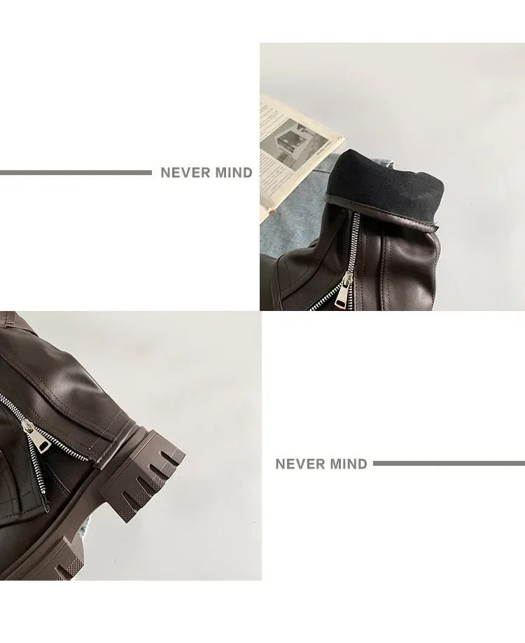 Women's Biker Boots – Belt Buckle Platform Mid-Calf