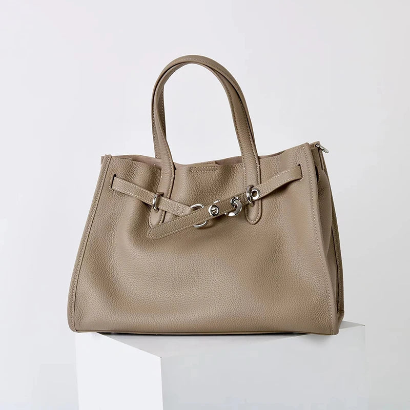 Luxury Brand Silver Buckle Women Bags Genuine Leather Handbags Women Shoulder Bags Cowhide Autumn Winter New Square Women Totes