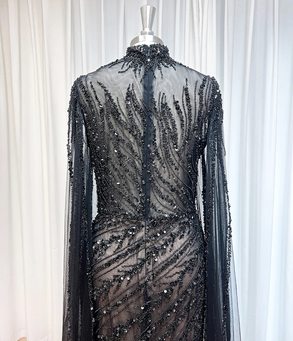 Luxury Beaded Mermaid Evening Gown | Cape Sleeve