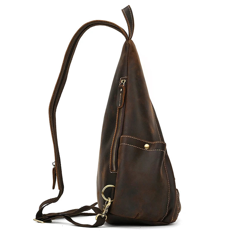Single Shoulder Bagpack Genuine Leather Chest Bag Outdoor Riding Bag Chest Packs For Biker Men Male Sling Bags Cow Leather