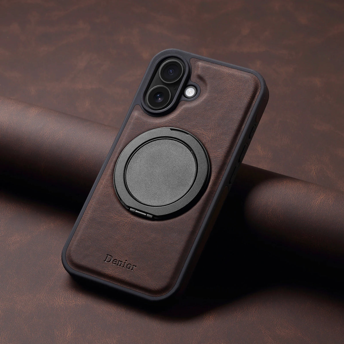 iPhone Faux Leather Case with 360° Ring Stand