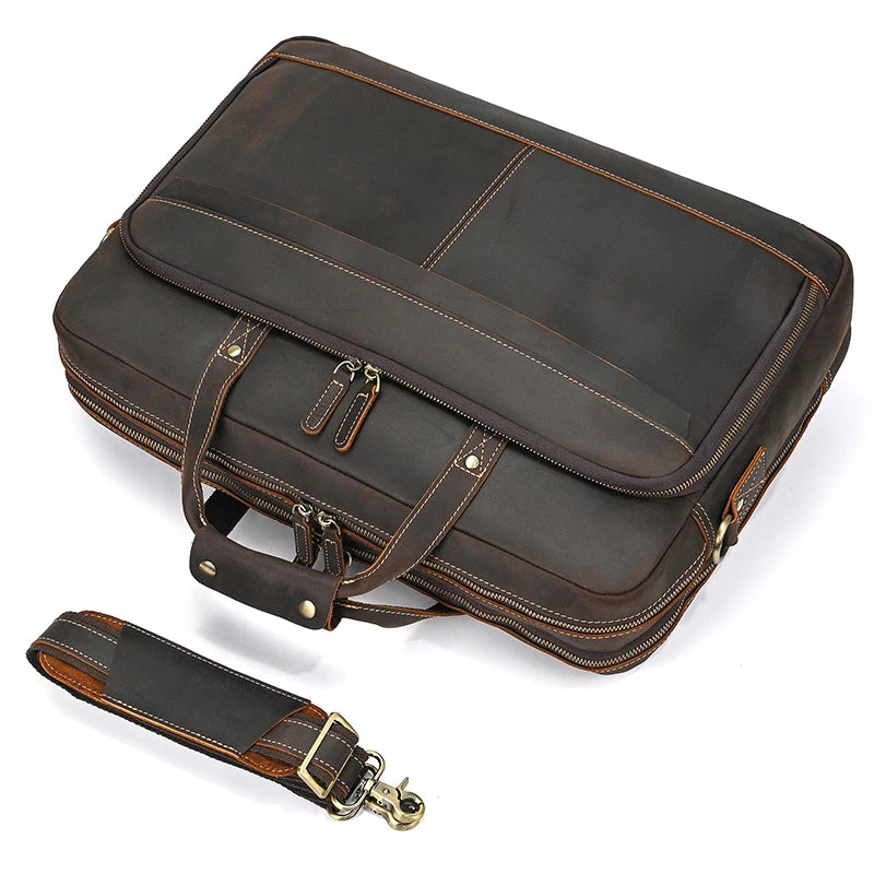 Men Briefcase Genuine Leather Laptop Bag 14 15.6" PC Doctor Lawyer Computer Bag Cowhide Male Briefcase Leather Men Business Bag