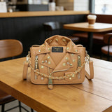 Jacket Collar Shaped Crossbody Shoulder Bag,Women Metal Flower Studded Handbag ,Niche Designer Streetwear Fashion Rivet Tote Bag