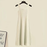 Women's Spring Autumn Long Split Sweater Sling Dress Two Piece Set Lady Graceful Black Knit Clothing Sleeveless Dresses Outfits