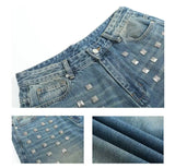 Women's Retro Wide-Leg Denim Jeans with Rivet Detail