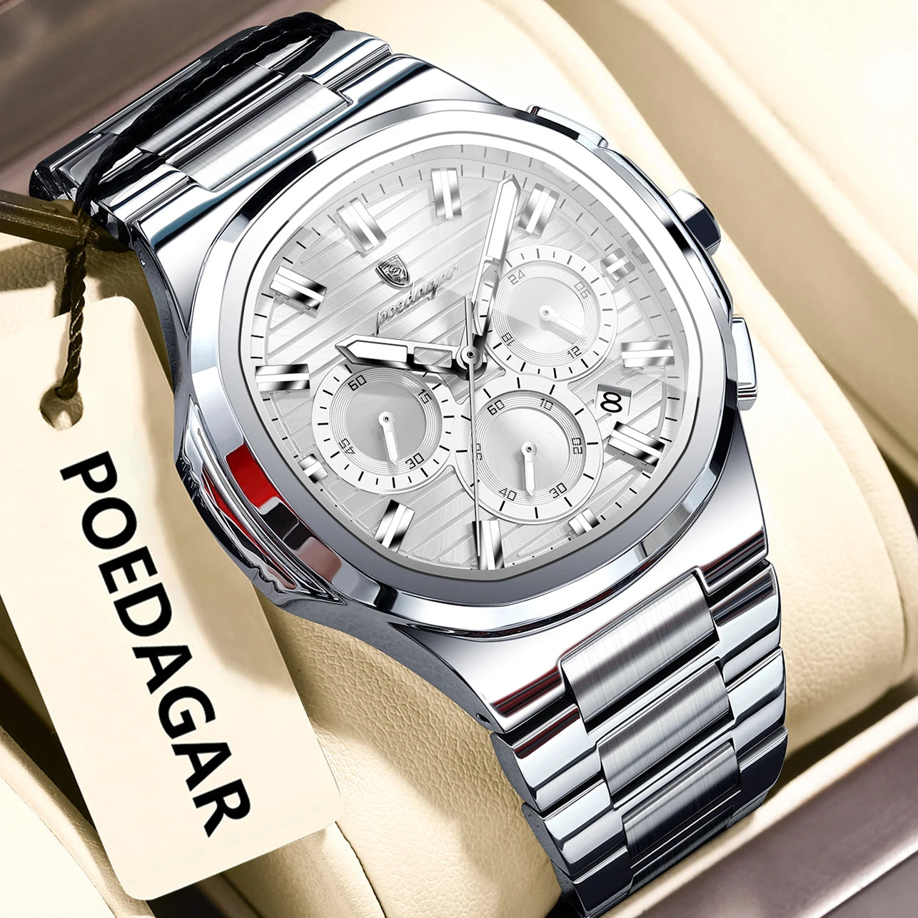 POEDAGAR 834 Men's Luxury Chronograph Watch | Stainless Steel