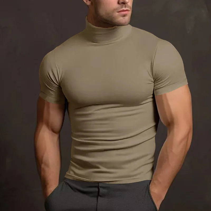 Men's compress T-shirts summer solid color short-sleeved men tops fashion yoga clothes men's tight turtleneck T-shirt