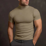Men's compress T-shirts summer solid color short-sleeved men tops fashion yoga clothes men's tight turtleneck T-shirt