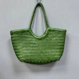 Hand Knitted Designer Genuine Leather Elegant Handle Female Totes Vintage Women's Handbag Cowskin Lady Large Shoulder Bag