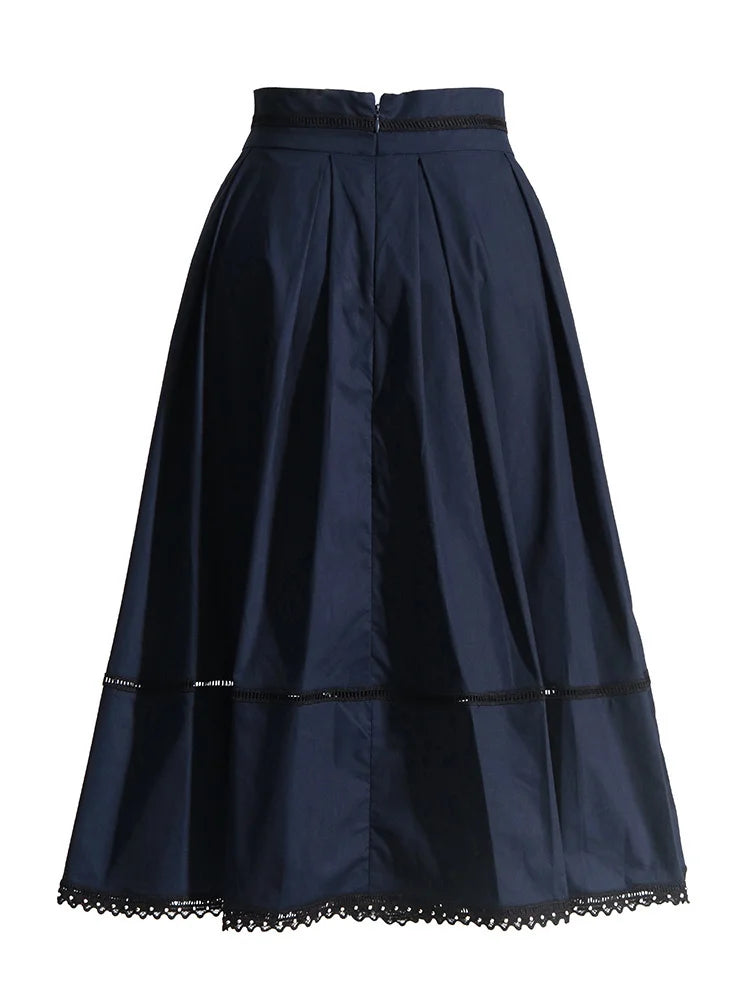 TWOTWINSTYLE Solid Two Piece Sets For Women Lapel Short Sleeve Tops High Waist A Line Skirt Slimming Sets Female Fashion Style