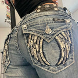 Women's Y2K Wing Embroidered Rhinestone Jeans
