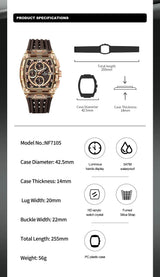 Men's Sport Chronograph – Waterproof Silicone Strap Tonneau Watch