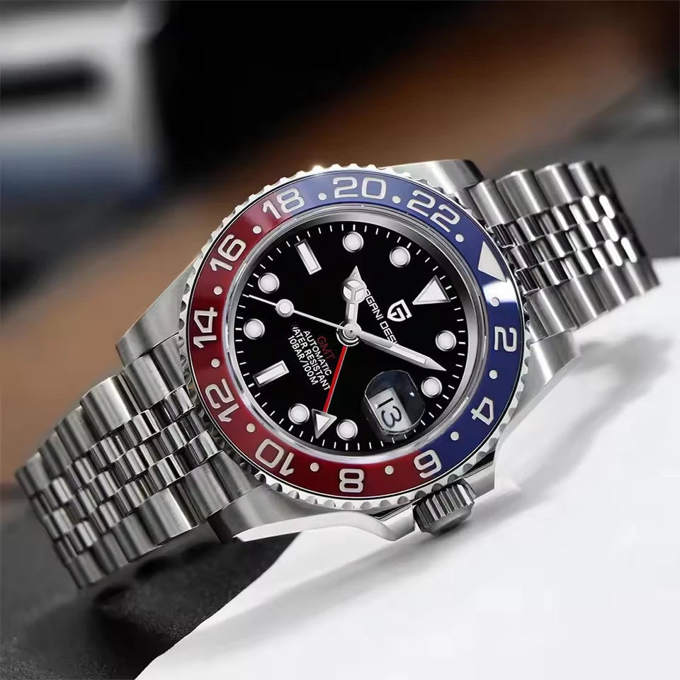 PAGANI DESIGN 40mm Automatic GMT Wristwatch Stainless Steel Waterproof Men Watch Top Brand Mechanical sports Watches Men PD-1662