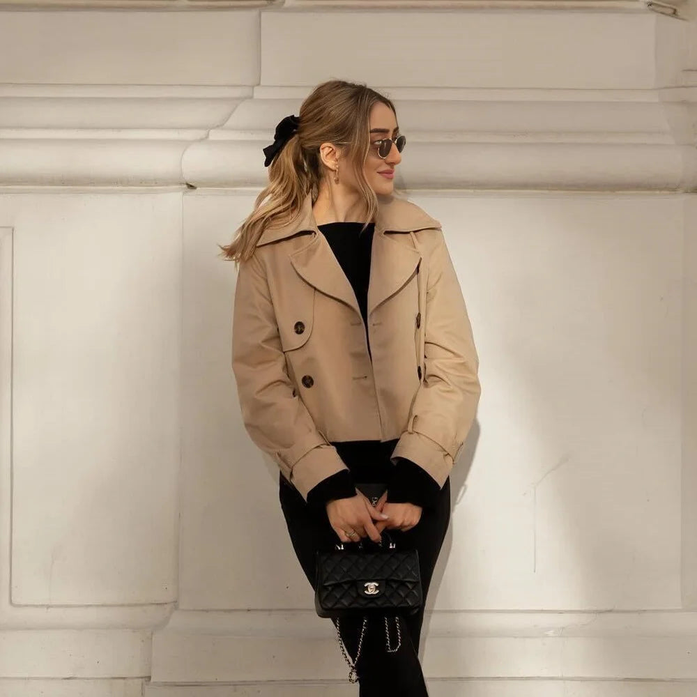 Vintage Cropped Double-Breasted Trench