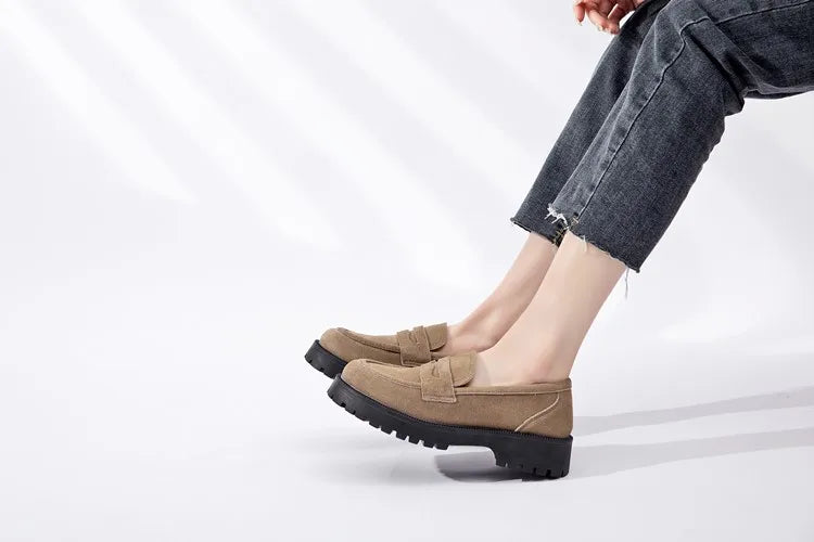AIYUQI Women's Suede Square-Heel Loafers | British Style