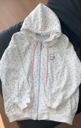Women's Cat & Floral Print Zip-Up Hoodie