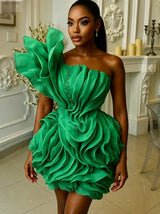 Asymmetric Ruffle Mini Dress | One-Shoulder Floral Gown