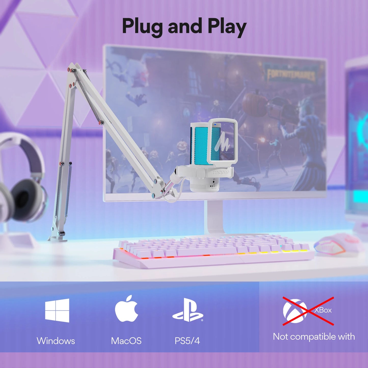 Maono Gamerwave DGM20S USB Microphone Gaming Mic Condenser Mic RGB Mic Noise Canceling Mic with Mic Gain RGB Light One Key Mute