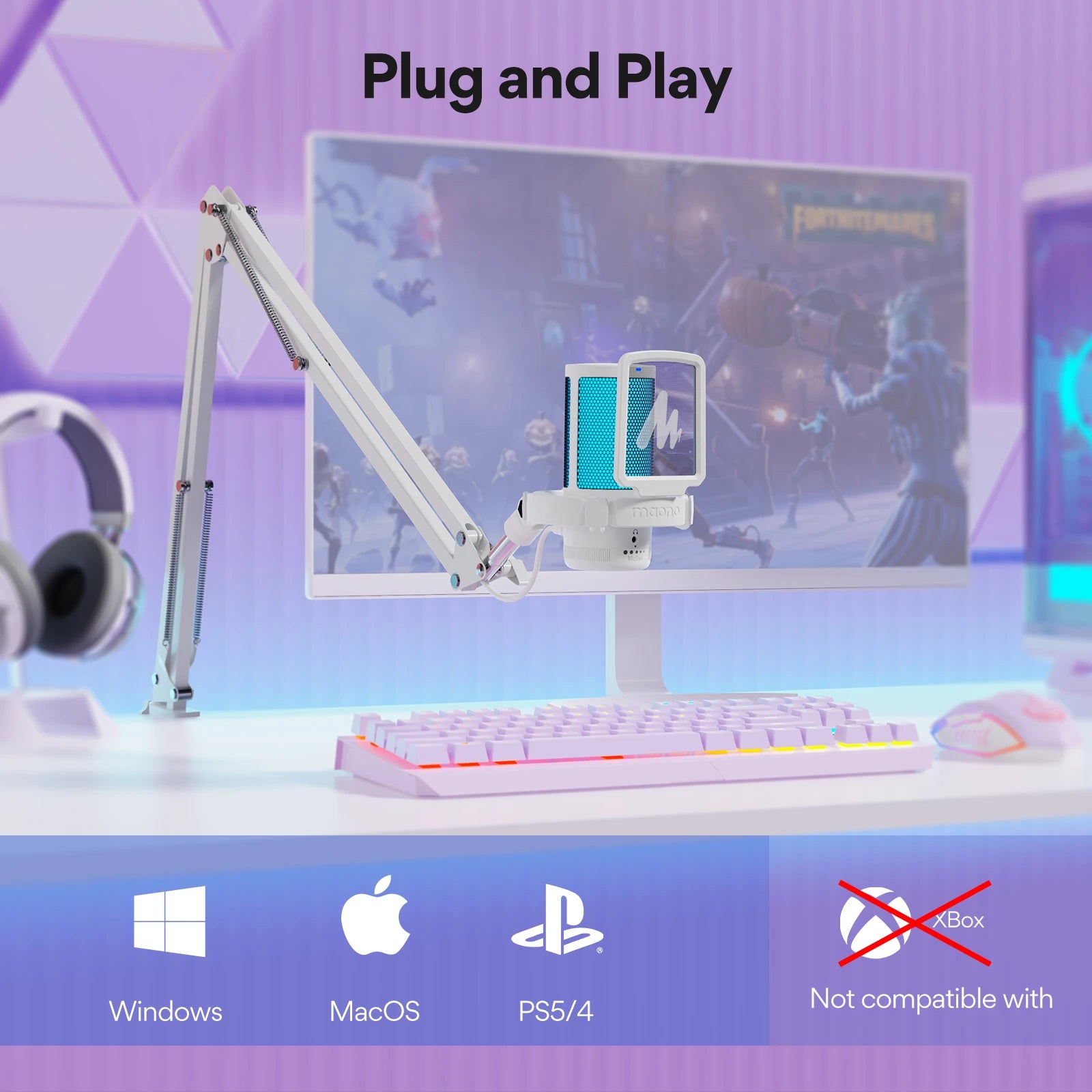 Maono Gamerwave DGM20S USB Microphone Gaming Mic Condenser Mic RGB Mic Noise Canceling Mic with Mic Gain RGB Light One Key Mute