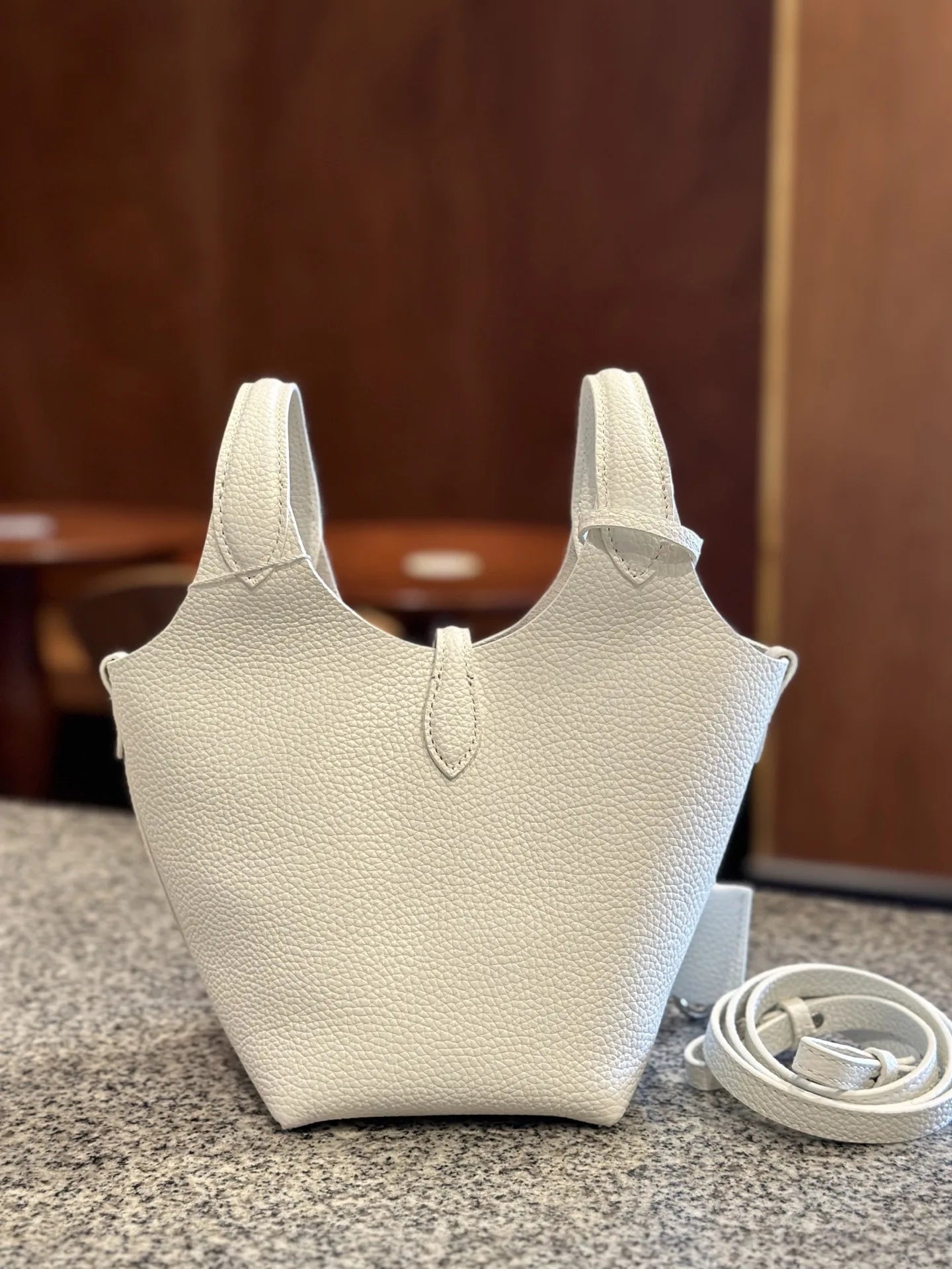 FIRMRANCH European And American Trend Cute Hand-Held Basket Ladies' Bucket Single Shoulder Cross-Body Bag Genuine Leather Purse