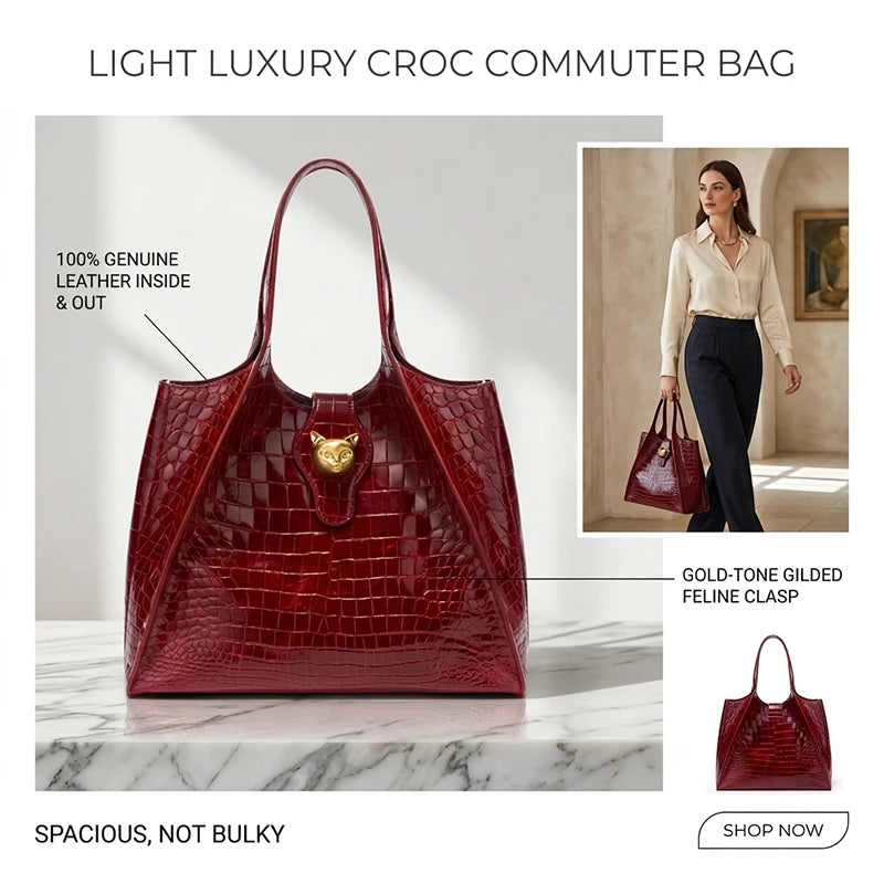 BAFELLI Croc-Embossed Genuine Leather Tote Bag