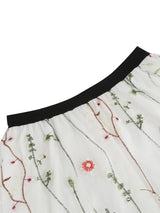 Tonval Floral Embroidered Mesh Midi Skirt – Elegant & Vintage