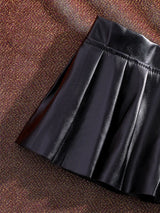 Black Faux Leather Low-Rise Pleated Mini Skirt