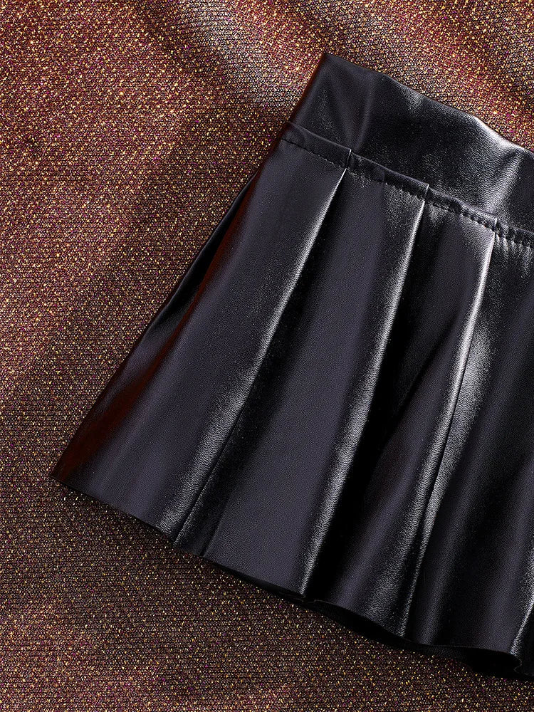 Black Faux Leather Low-Rise Pleated Mini Skirt