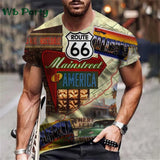 Vintage Route 66 Biker Print Men's Graphic Tee