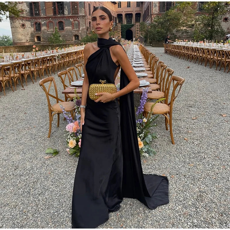 Elegant Ribbon Halter Maxi Dress
