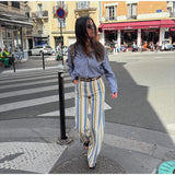 Street Striped Jeans Women's High-Waist Pockets Wide-Leg Trouser 2026 Spring Summer Retro Multicolor Vertical Stripe Denim Pant